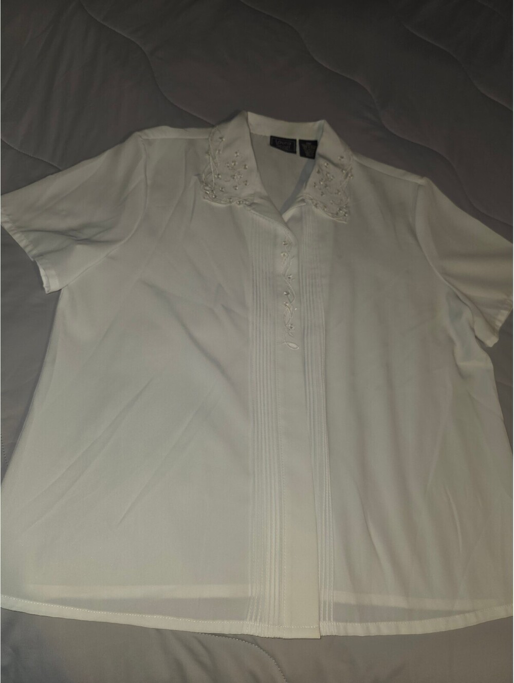 Laura Scott White Church Short Sleeve Blouse Embroidered Size Womens Sz 14P